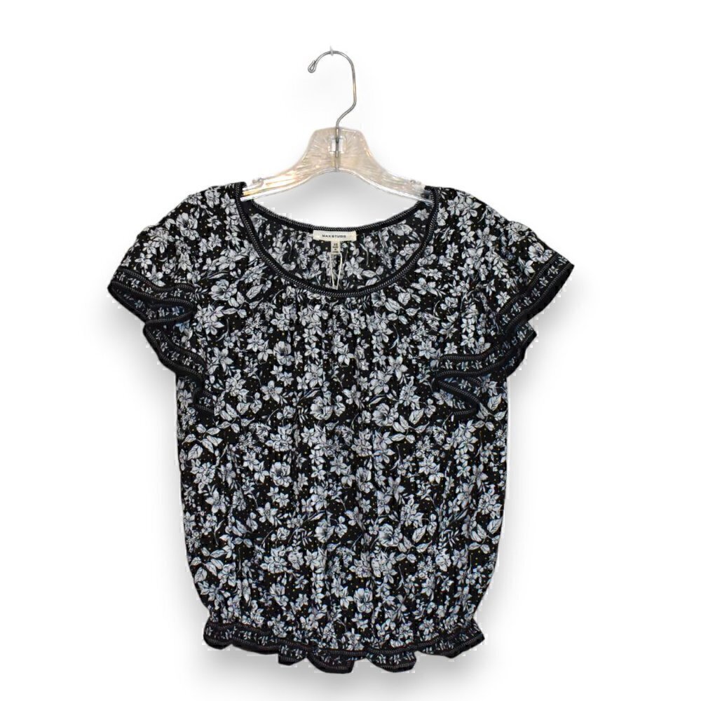 Max Studio Short Flutter Sleeve Floral Pullover Blouse Top Size XS